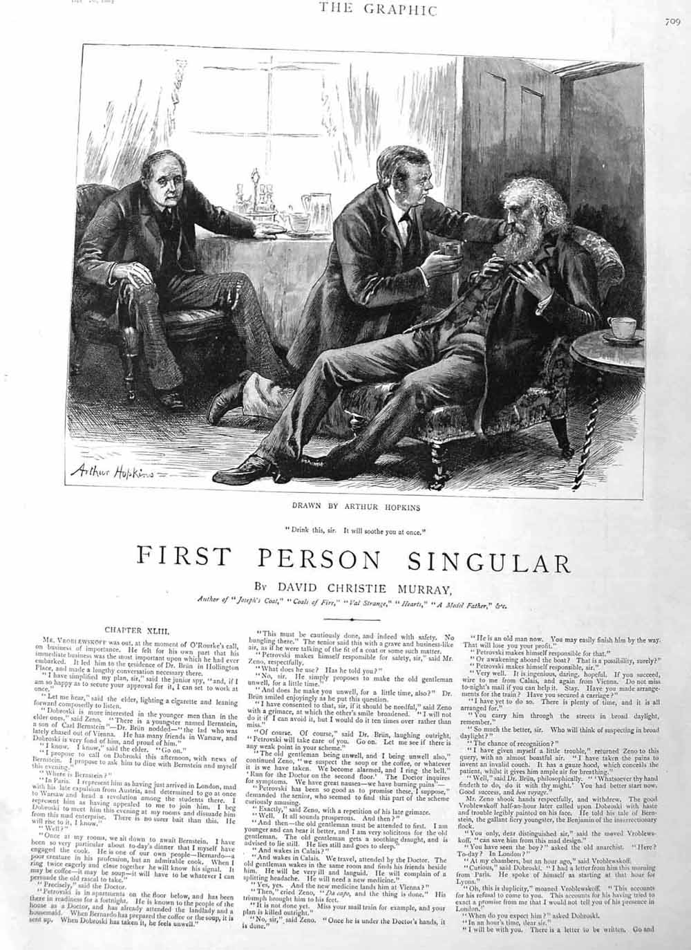Original Old Antique Print 1885 Illustration Story Men House Doctor Fine Art