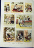 Original Old Antique Print 1885 Colour Story Children Playing Swing Dogs 19th