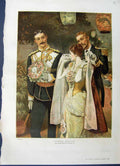 Original Old Antique Print 1885 Colour Wedding Service Man Lady Romance 19th