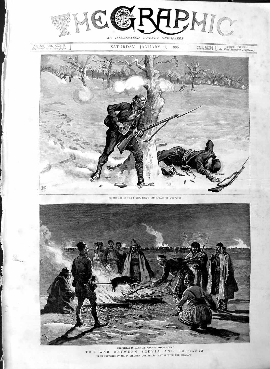 Original Old Antique Print 1886 War Servia Bulgaria Camp Nisch Pirot Ch 19th