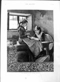 Original Old Antique Print 1886 Lace Making Ireland Cottage Industry Littl 19th