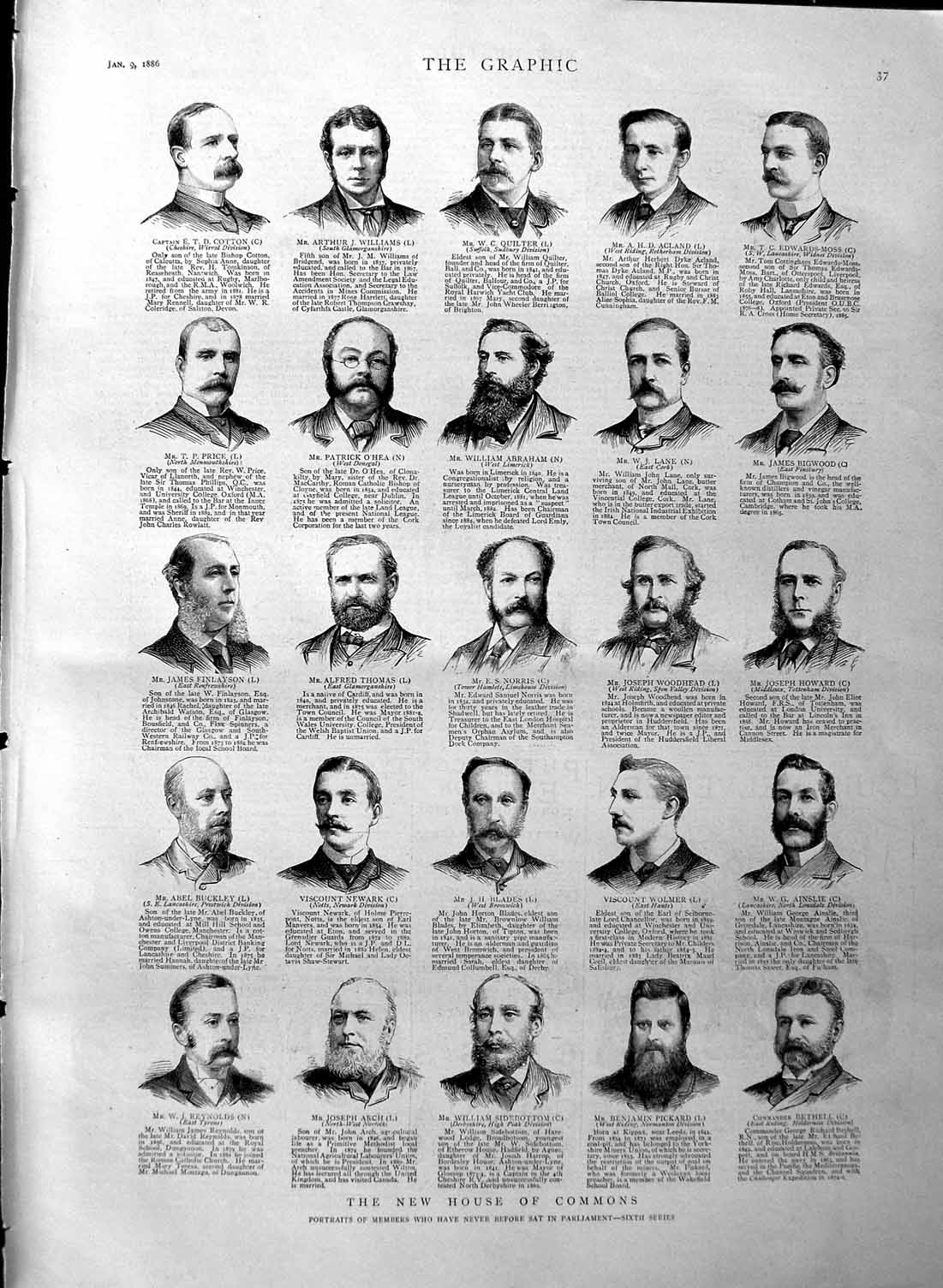 Old Antique Print 1886 Commons Quilter Abraham Norris Blades Arch Newark 19th