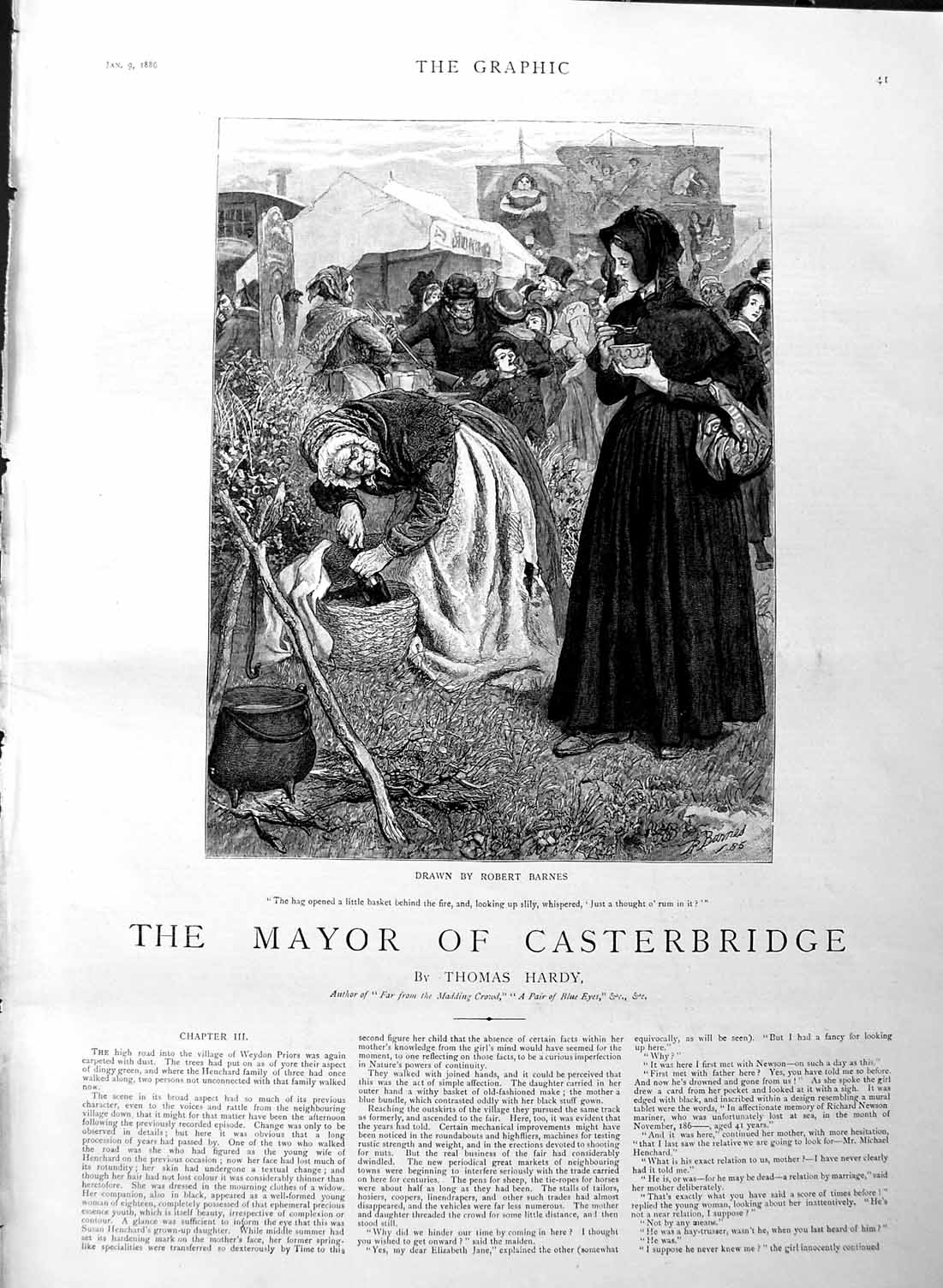 Original Old Antique Print 1886 Illustration Story Mayor Casterbridge Hag 19th