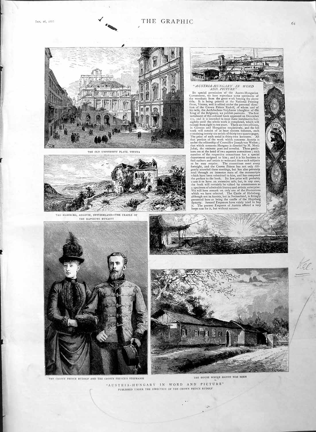 Original Old Antique Print 1886 Austria Hungary Vienna Rudolf Stephanie Haydn