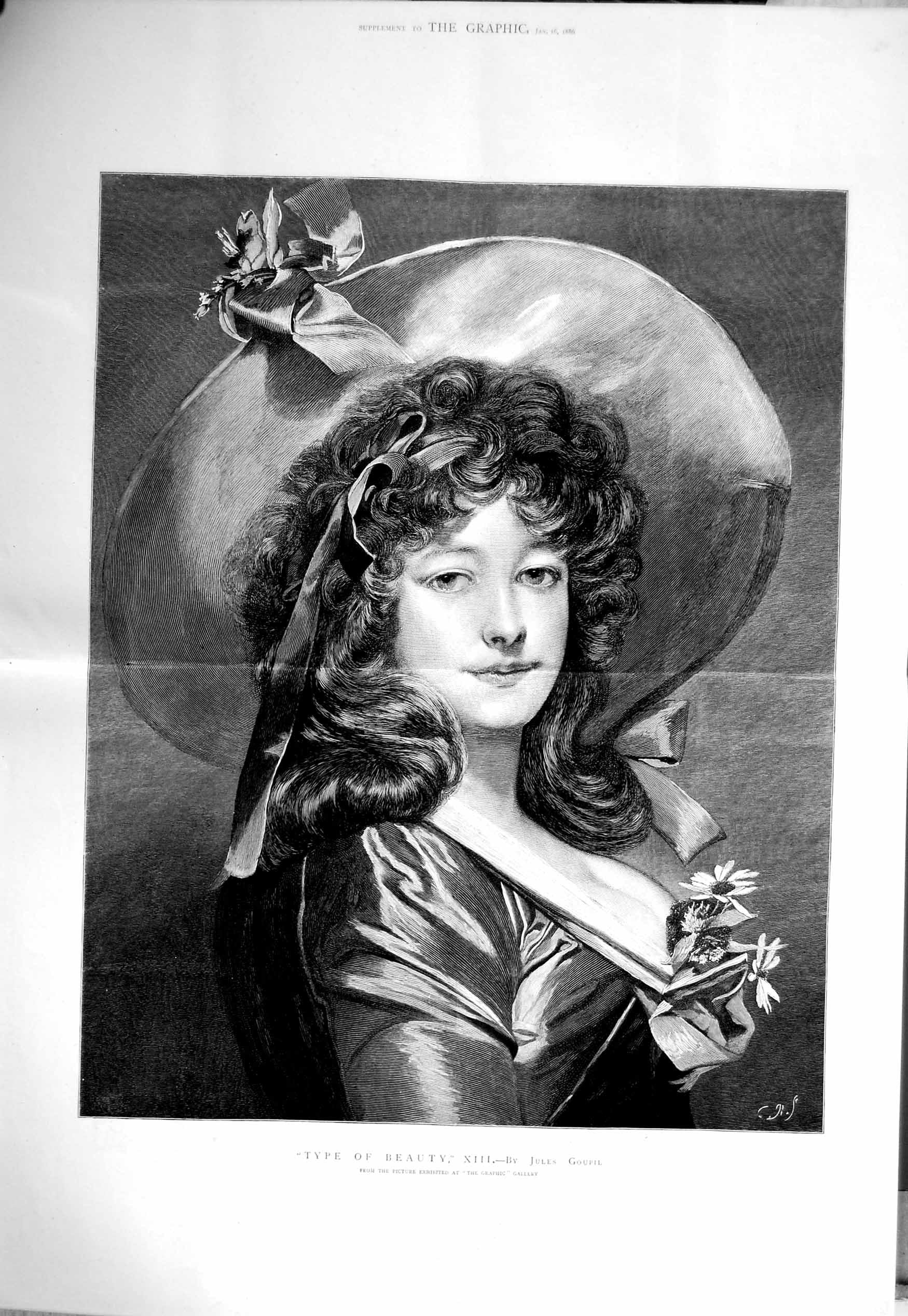 Original Old Antique Print 1886 Portrait Beautiful Woman Lady Jules Goupil 0