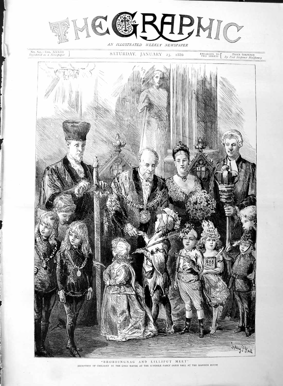 Old Antique Print 1886 Children Fancy Dress Ball Mansion House Lilliput 19th
