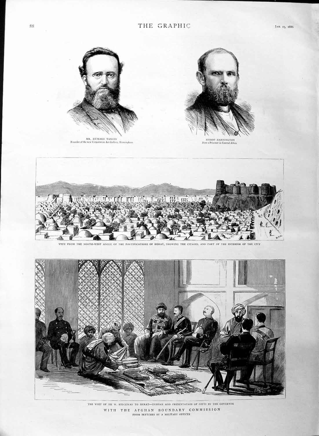 Original Old Antique Print 1886 Afghan Boundary Commission Heart Tangye Bishop