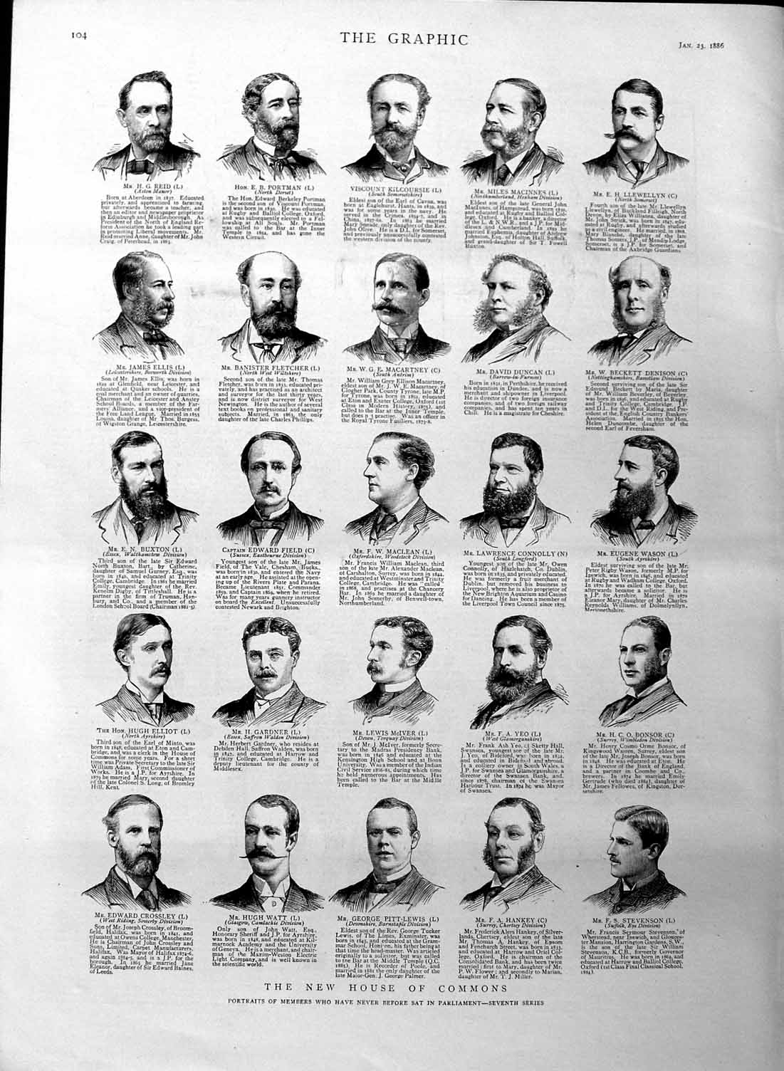 Old Antique Print 1886 Commons Macartney Pitt-Lewis Watt Crossley Bonsor 19th