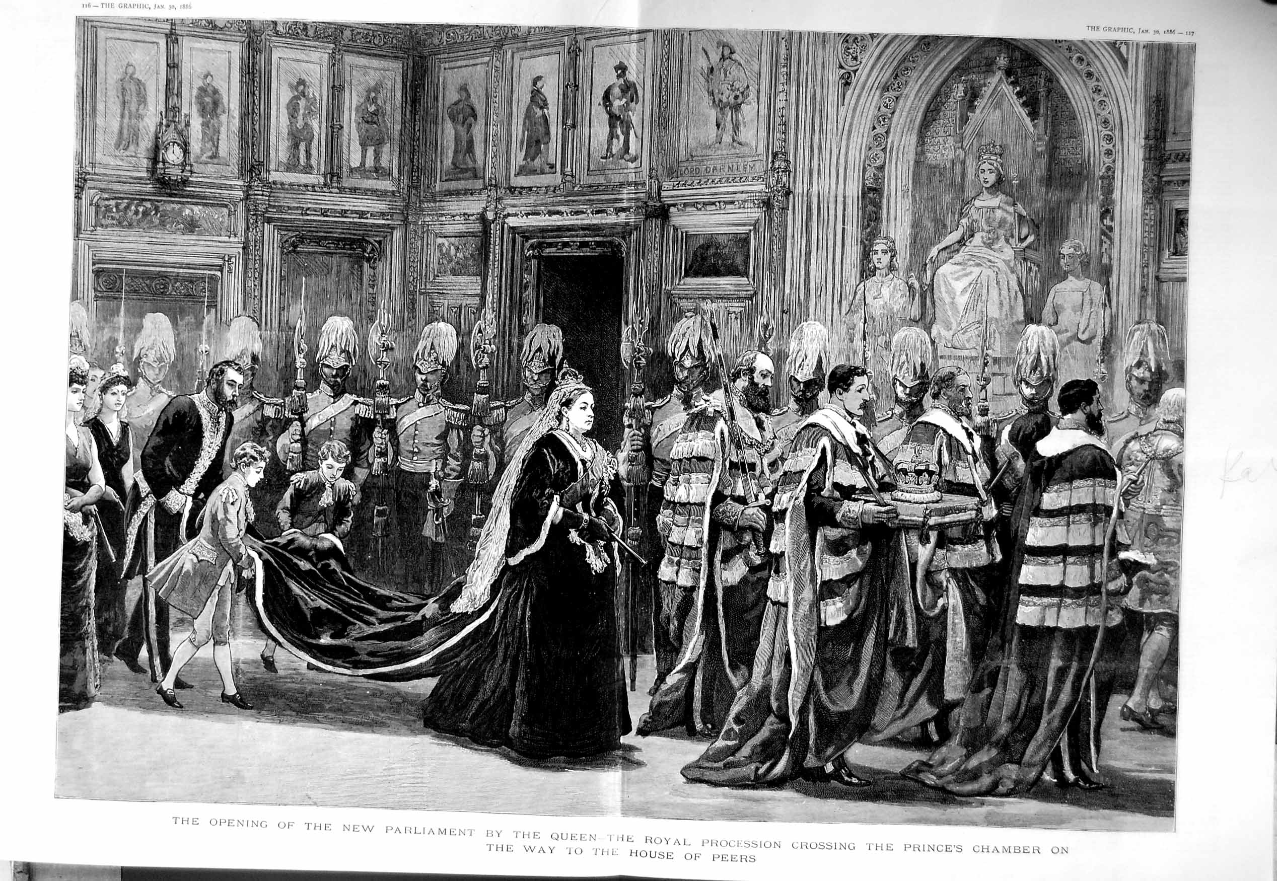 Antique Old Print 1886 Parliament Queen Procession Prince'S Chamber Peers 19th
