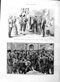Original Old Antique Print 1886 London Unemployed Soup Kitchen Lady Duffe 19th