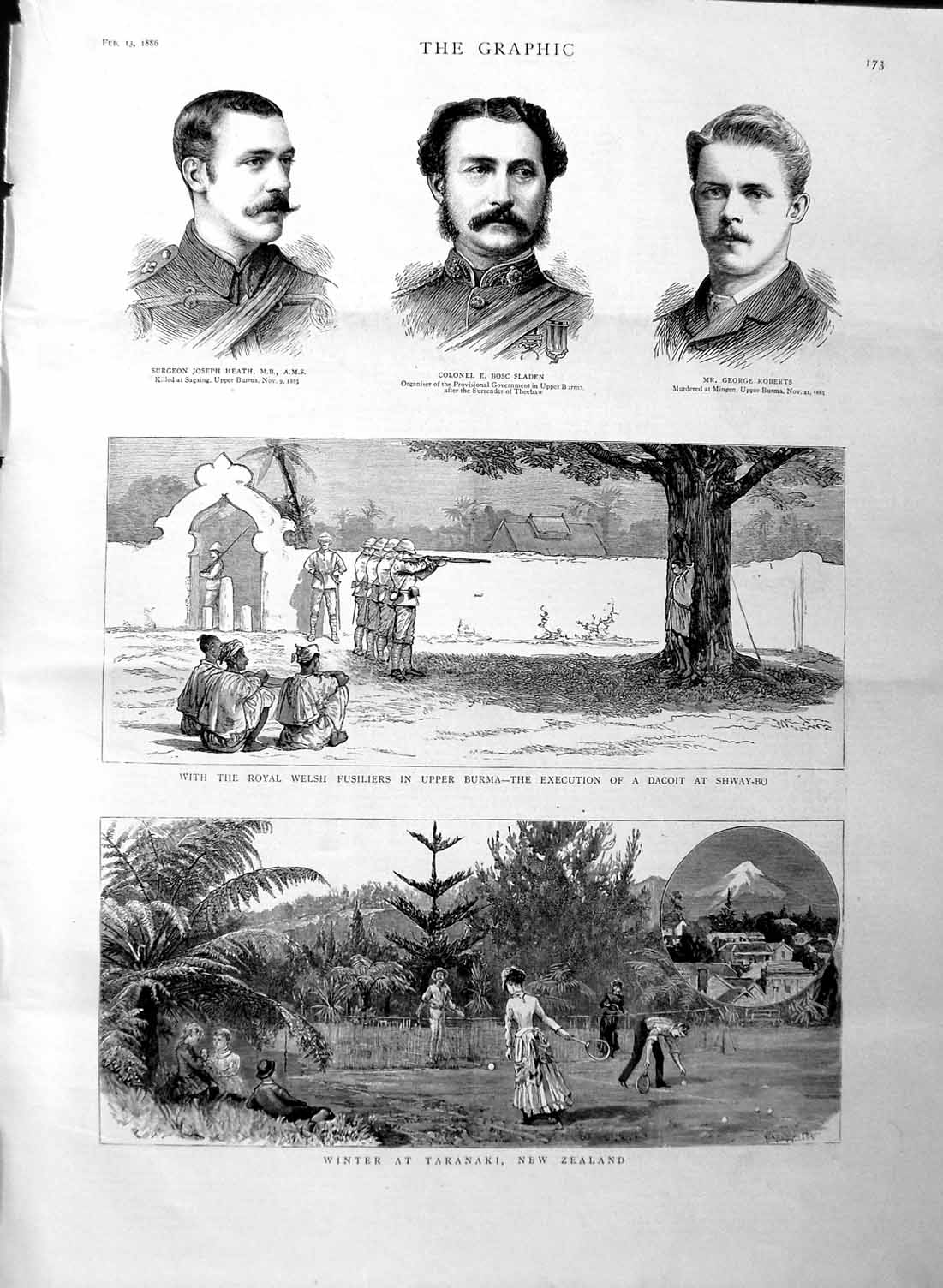 Original Old Antique Print 1886 Taranaki New Zealand Burma Dacoit Heath Sla 19th
