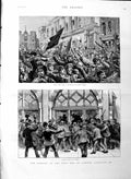 Original Old Antique Print 1886 Rioting London Piccadilly Trafalgar De Victorian