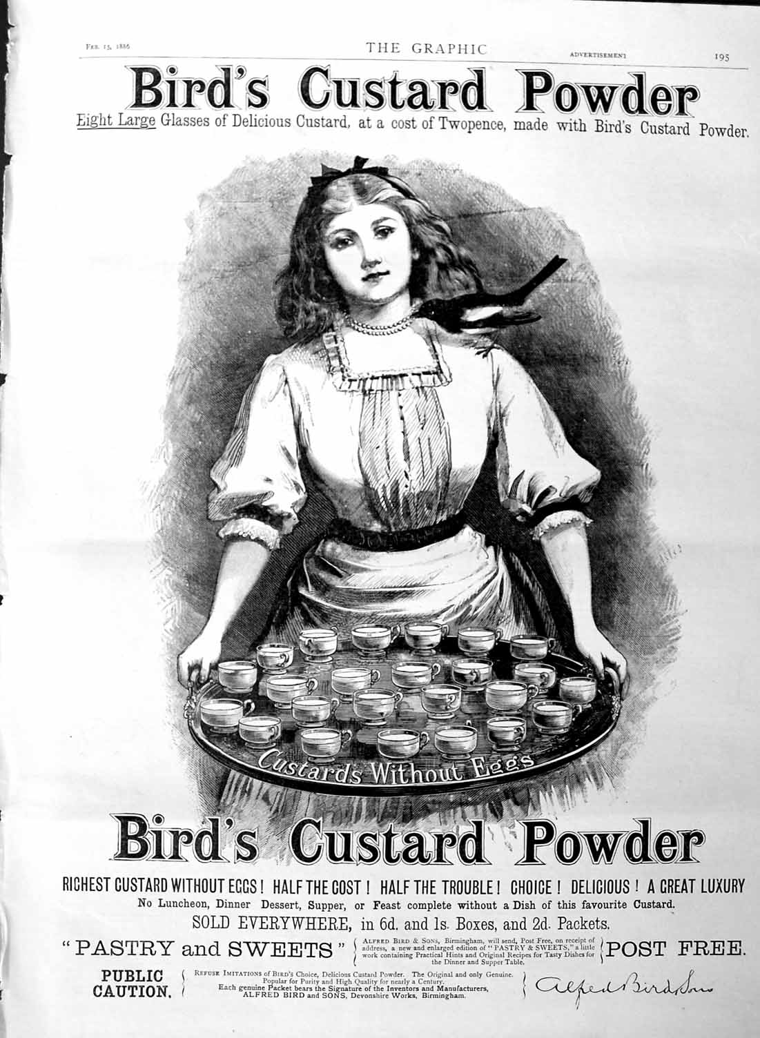 Old Antique Print 1886 Advertisement Bird'S Custard Powder Girl Glasses 19th