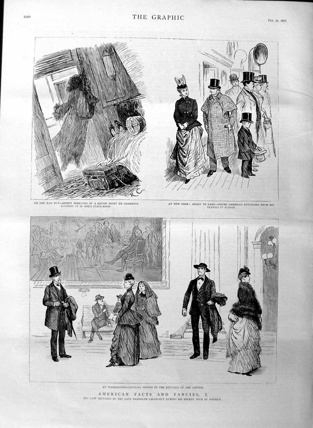 Original Old Antique Print 1886 America Washington Rotunda New York Caldecott