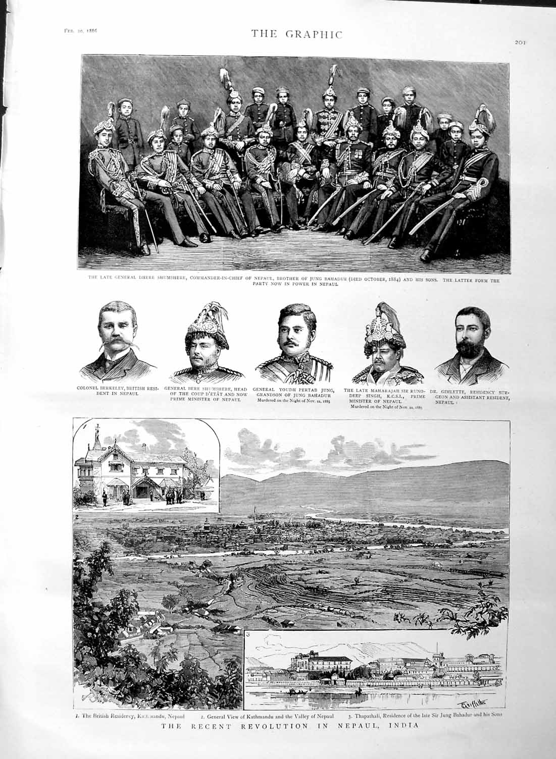 Old Antique Print 1886 Revolution Nepaul India Shumshere Nepual Bahadur 19th