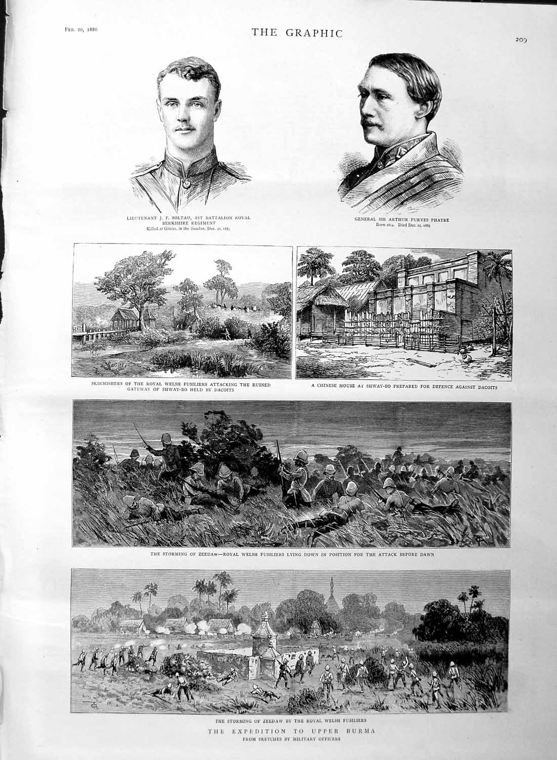 Original Old Antique Print 1886 Burma Zeedaw Welsh Fusiliers Phayre Soltau War