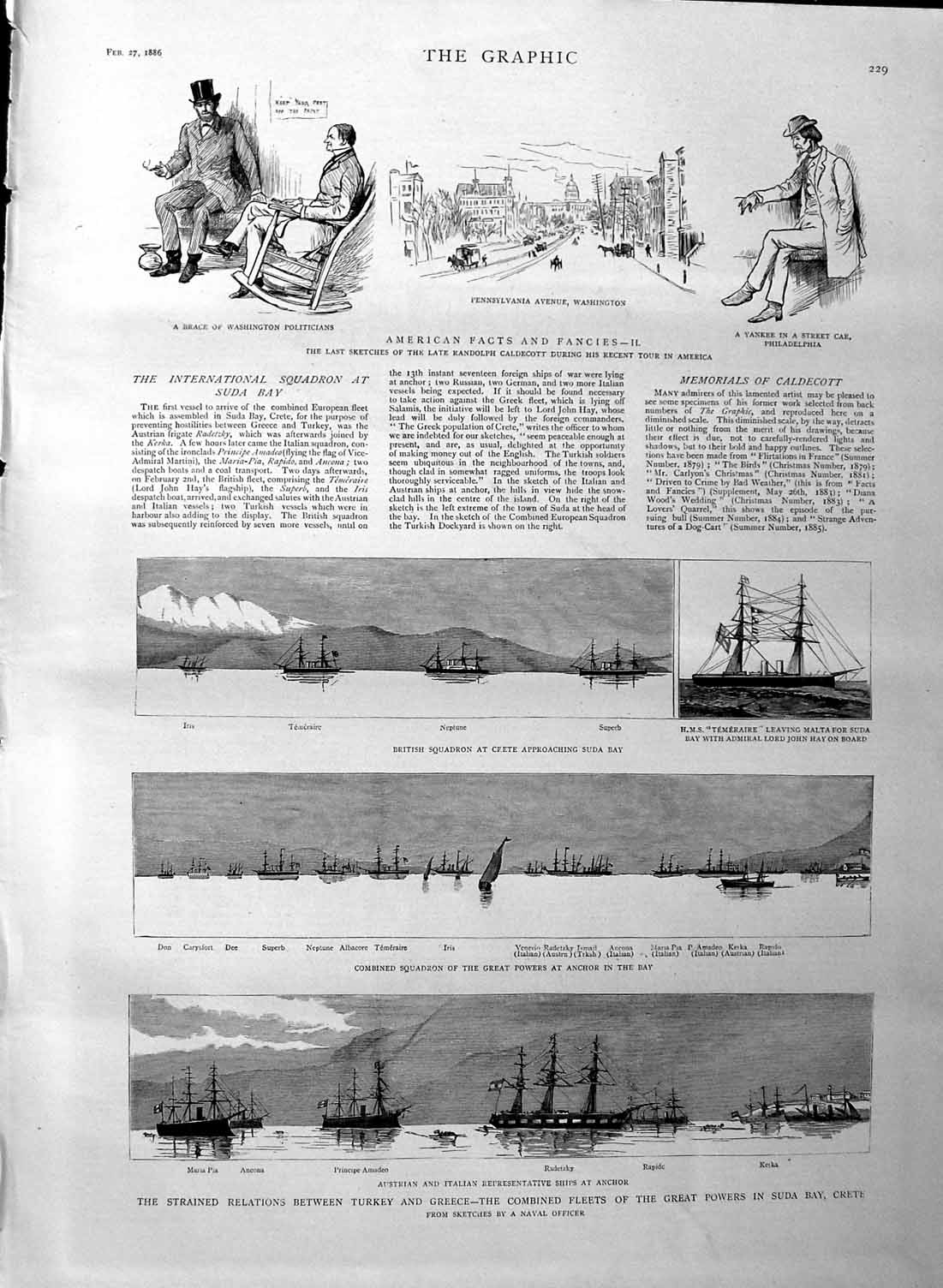 Old Antique Print 1886 Crete Ships Superb Iris Neptune Kerka Washington 19th