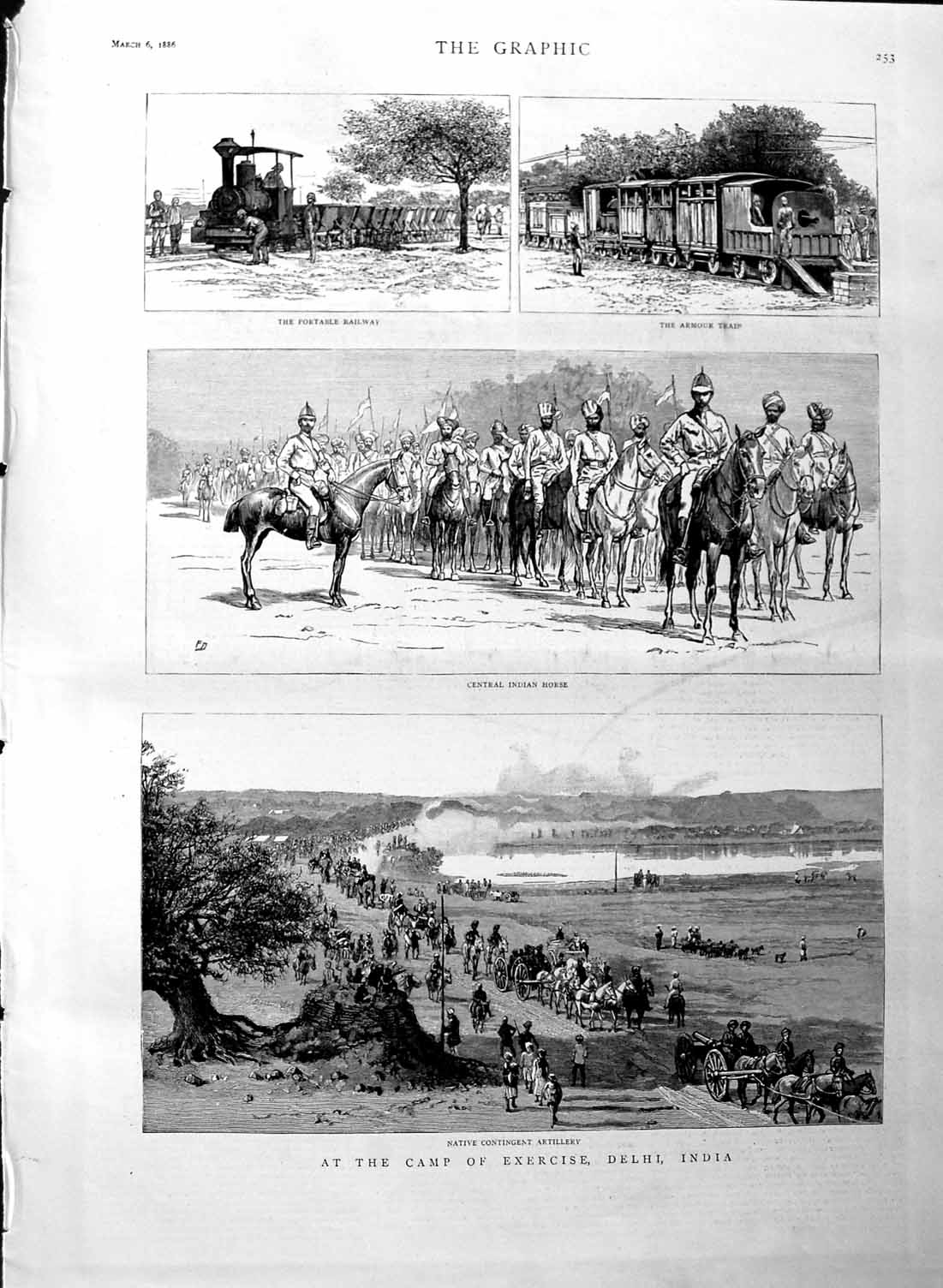 Old Antique Print 1886 Camp Exercise Delhi India Railway Armour Train War 19th