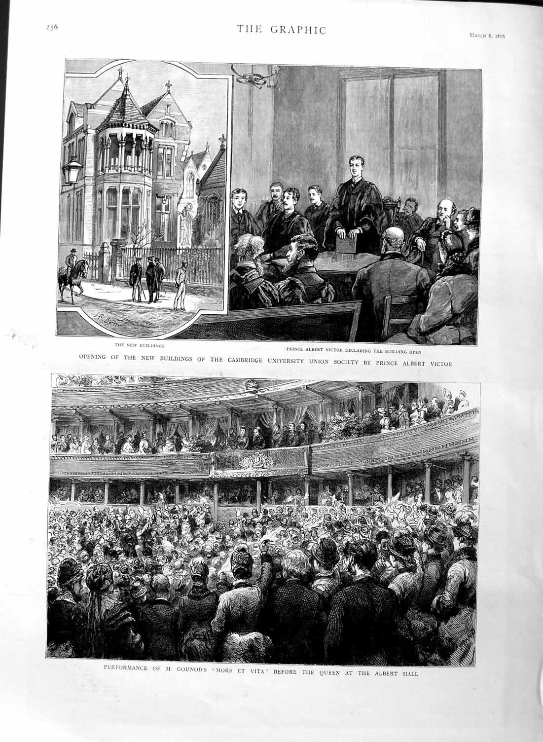 Old Antique Print 1886 Gounod Mors Vita Albert Hall Cambridge University 19th