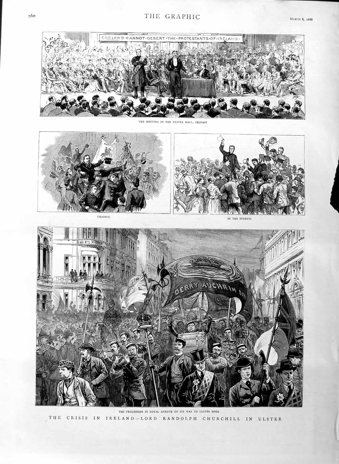 Original Old Antique Print 1886 Ireland Lord Randolph Churchill Ulster Belfast