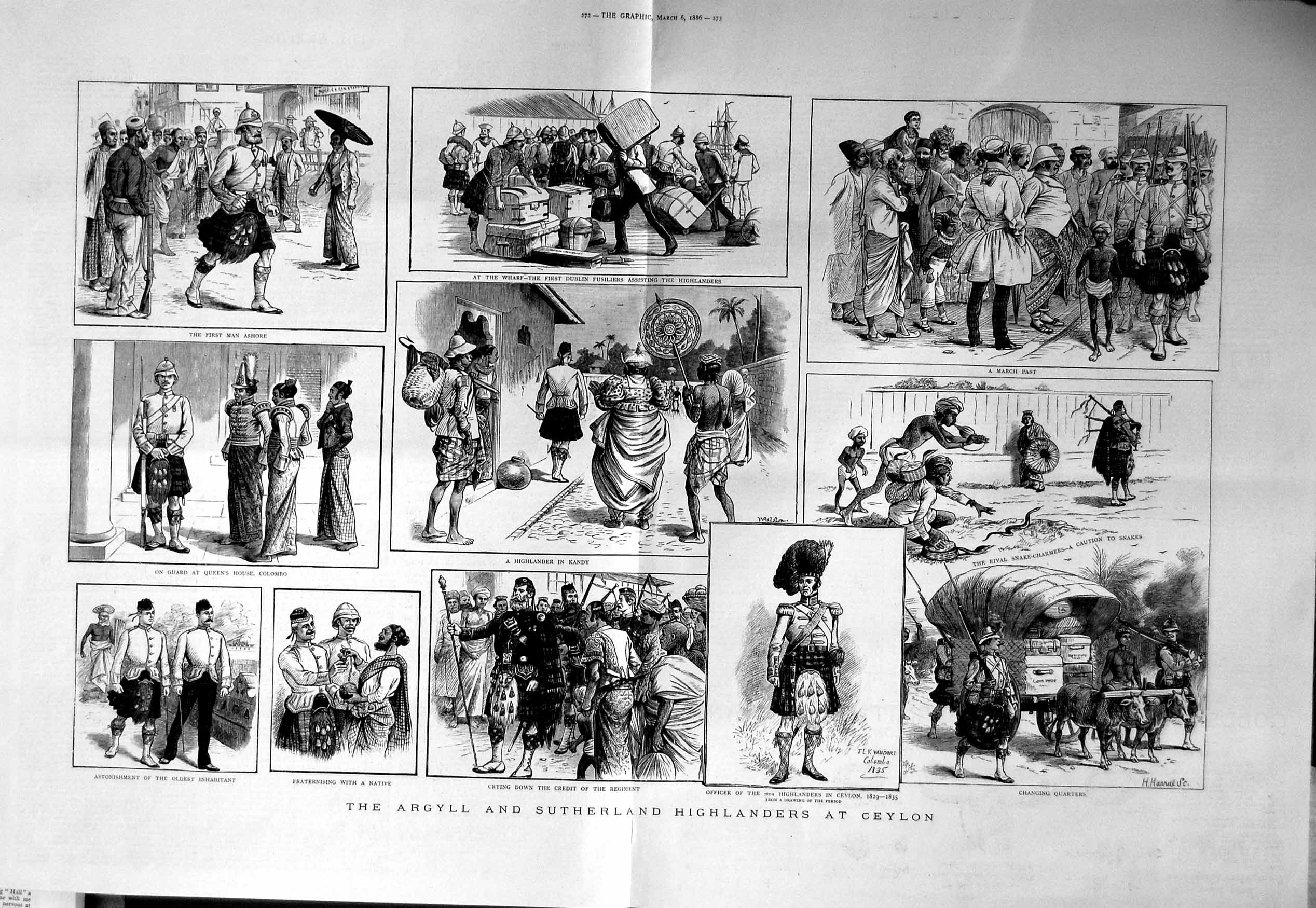 Original Old Antique Print 1886 Argyll Sutherland Highlanders Siers Cey 19th