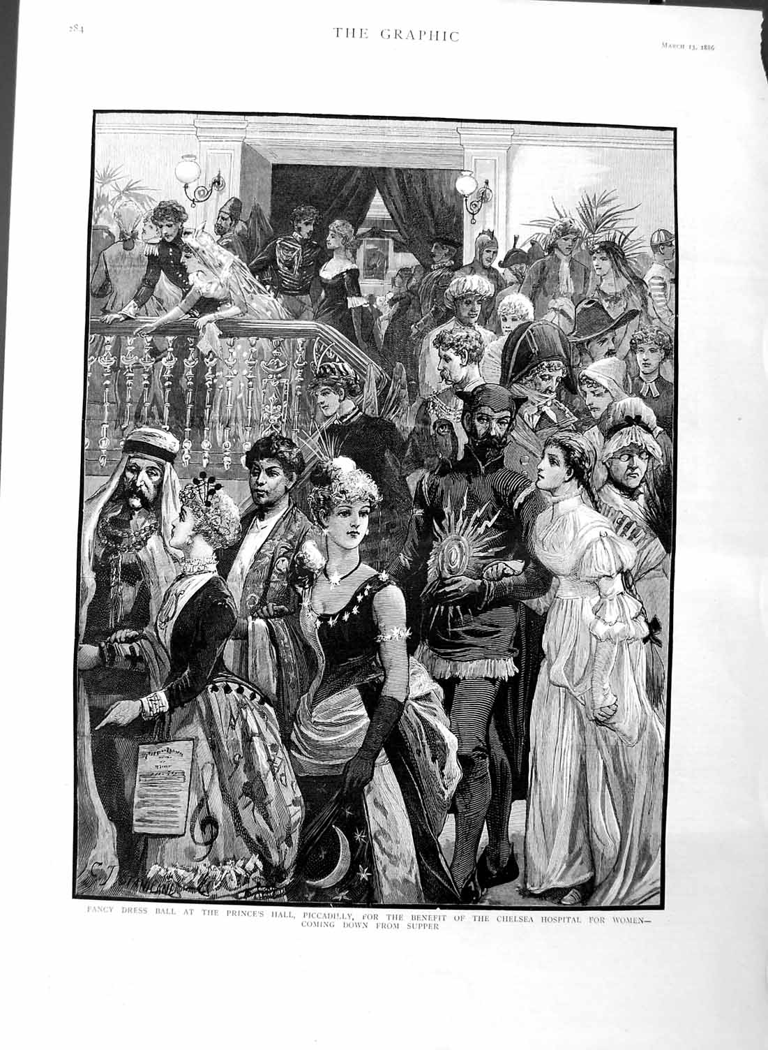 Old Antique Print 1886 Fancy Dress Ball Prince'S Hall Piccadilly Hospital 19th