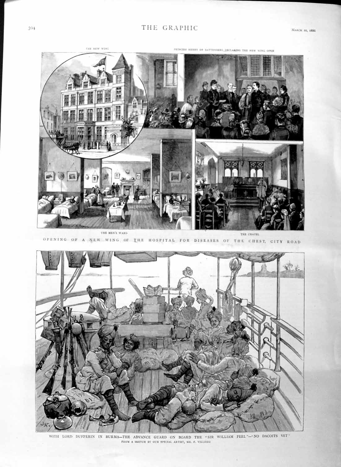 Old Antique Print 1886 Dufferin Burma William Peel Ship Hospital Diseases 19th