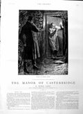 Original Old Antique Print 1886 Illustration Story Mayor Casterbridge Men House