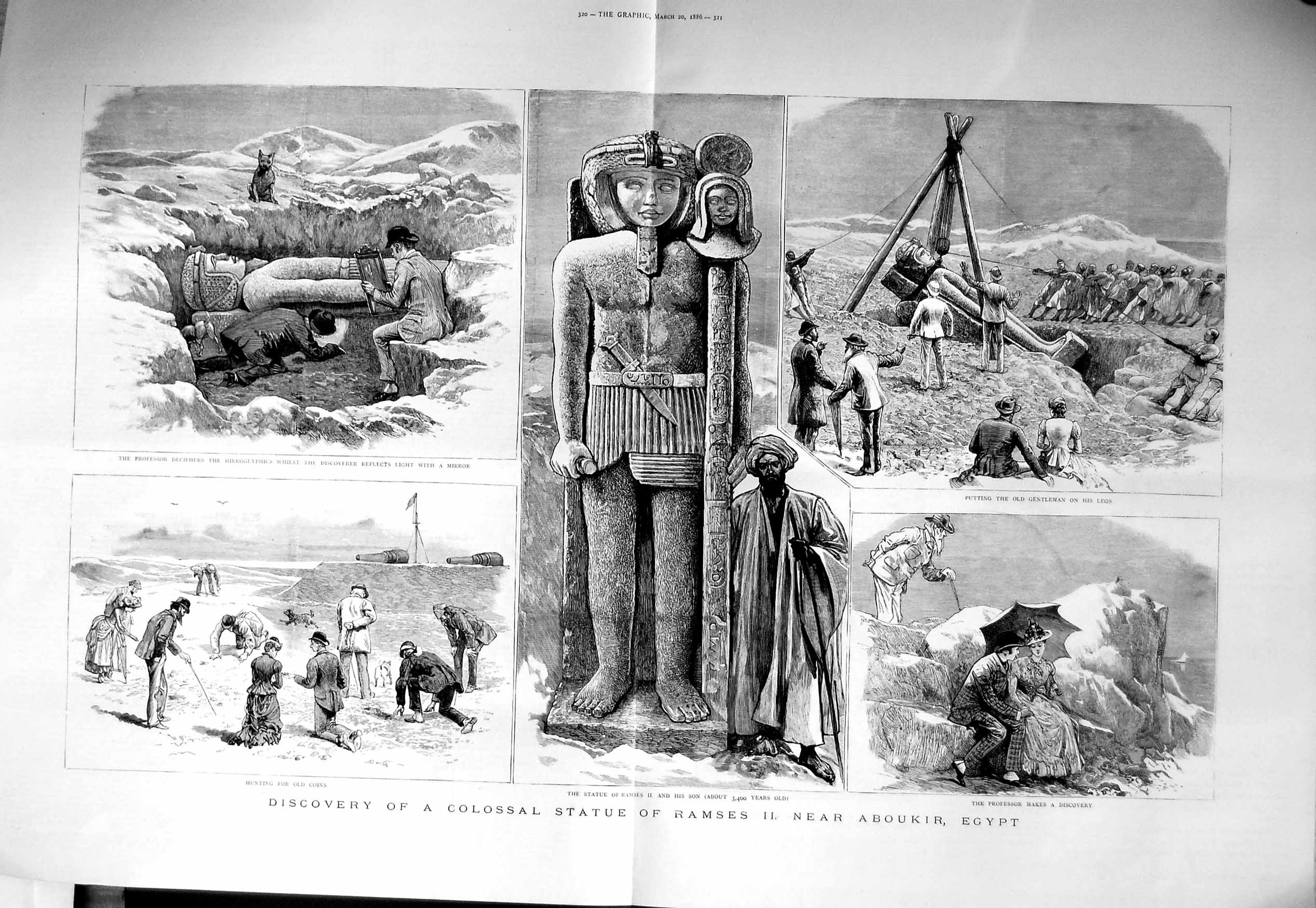 Original Old Antique Print 1886 Statue Ramses Aboukir Egypt Archaeology Pr 19th