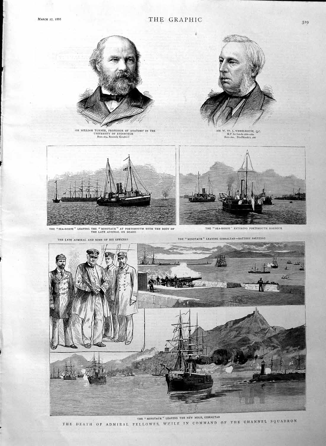 Old Antique Print 1886 Admiral Fellowes Minotaur Ship Turner Wheelhouse 19th