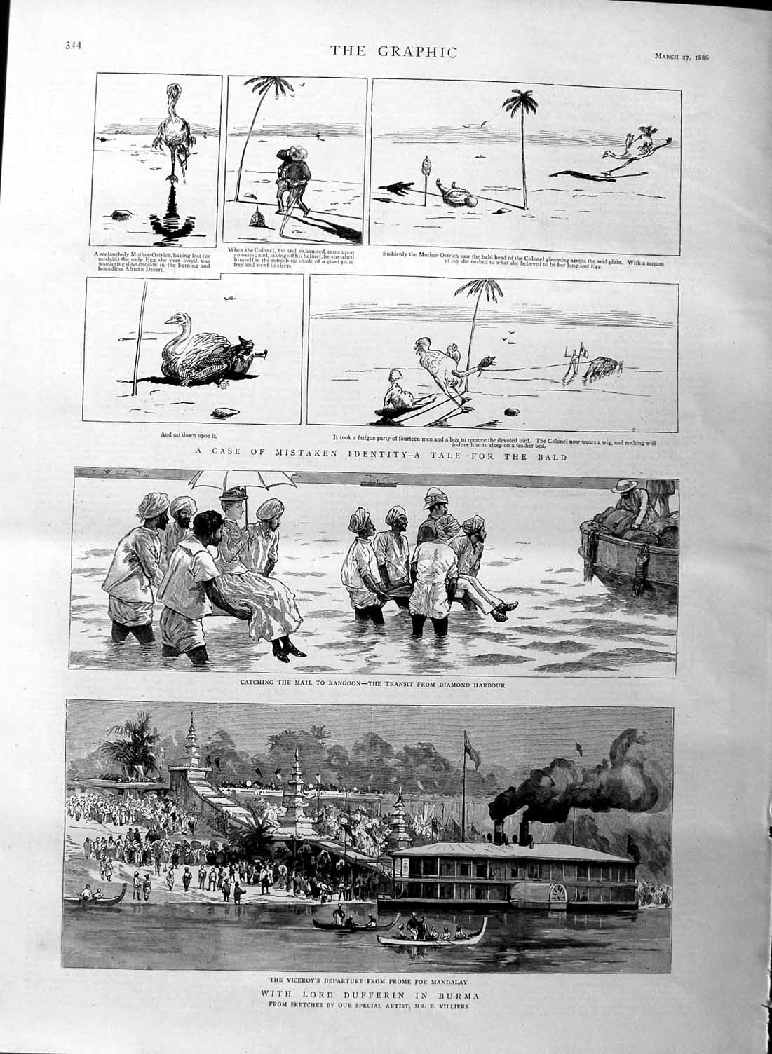 Original Old Antique Print 1886 Lord Dufferin Burma Mandalay Diamond Harbour