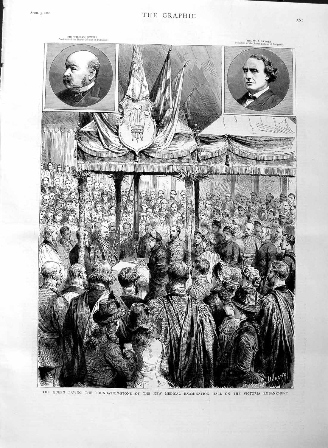 Old Antique Print 1886 Queen Medical Hall Victoria London Jenner Savory 19th