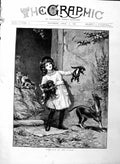 Original Old Antique Print 1886 Berkley Fine Art Little Girl Puppy Dogs Cats
