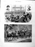Original Old Antique Print 1886 Pimlico Court Bartlett Clarke Mule Coac 19th