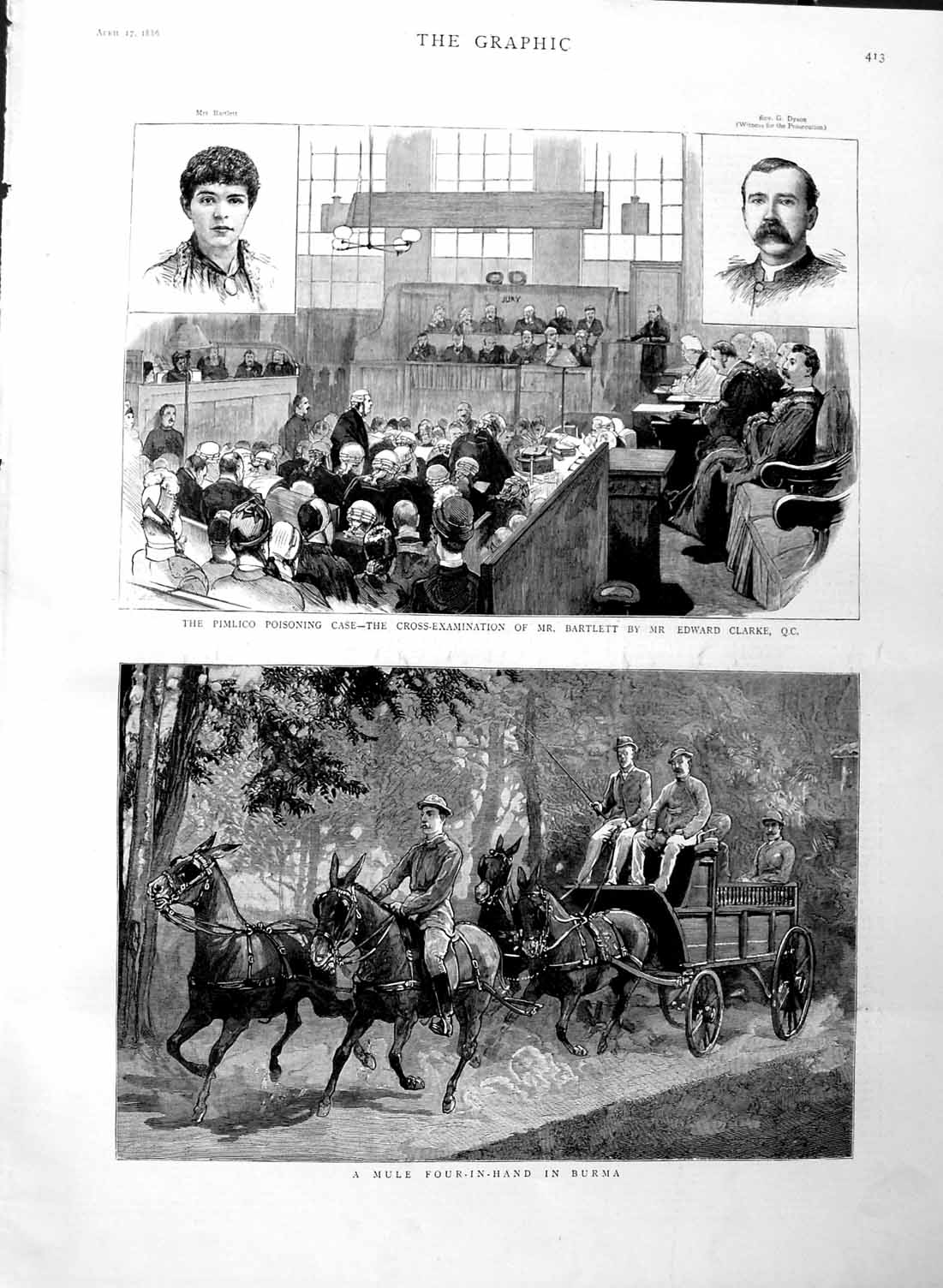 Original Old Antique Print 1886 Pimlico Court Bartlett Clarke Mule Coac 19th