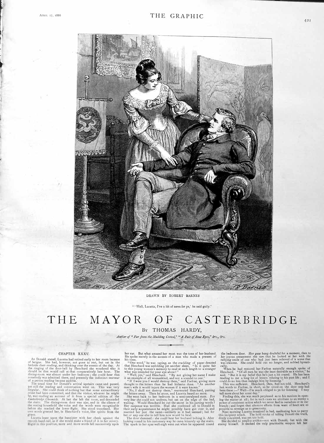 Original Old Antique Print 1886 Illustration Story Mayor Casterbridge Romance