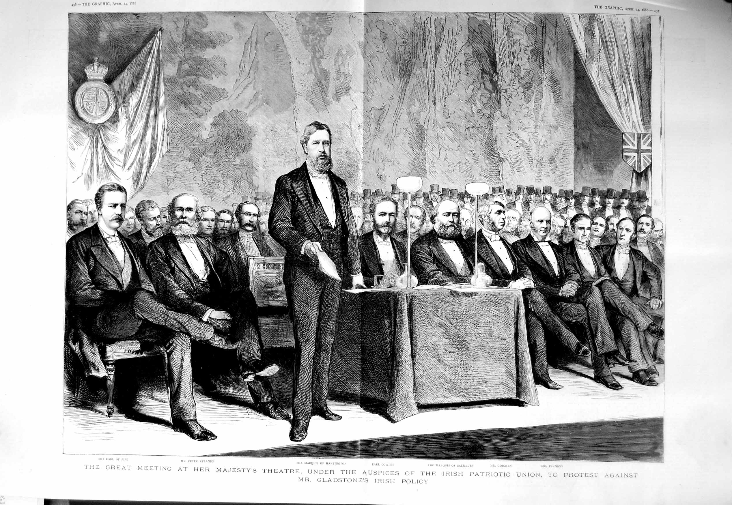 Old Antique Print 1886 Majesty'S Theatre Irish Union Plunket Salisbury 19th