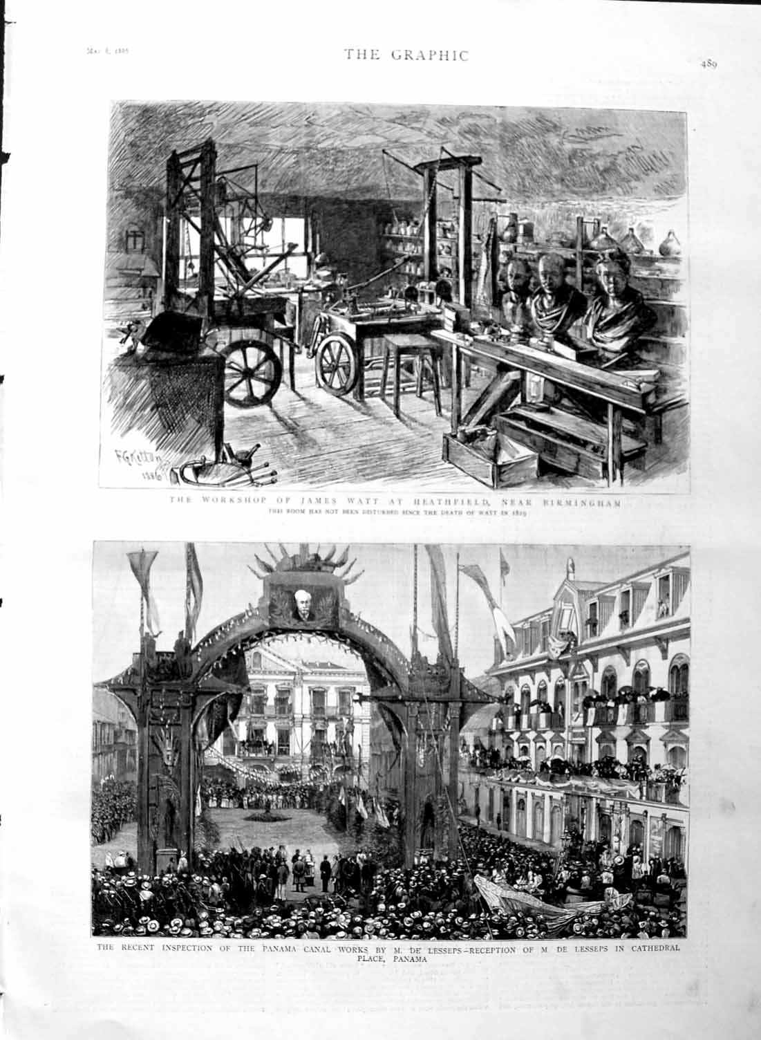 Original Old Antique Print 1886 Workshop James Watt Heathfield Cathedral Panama