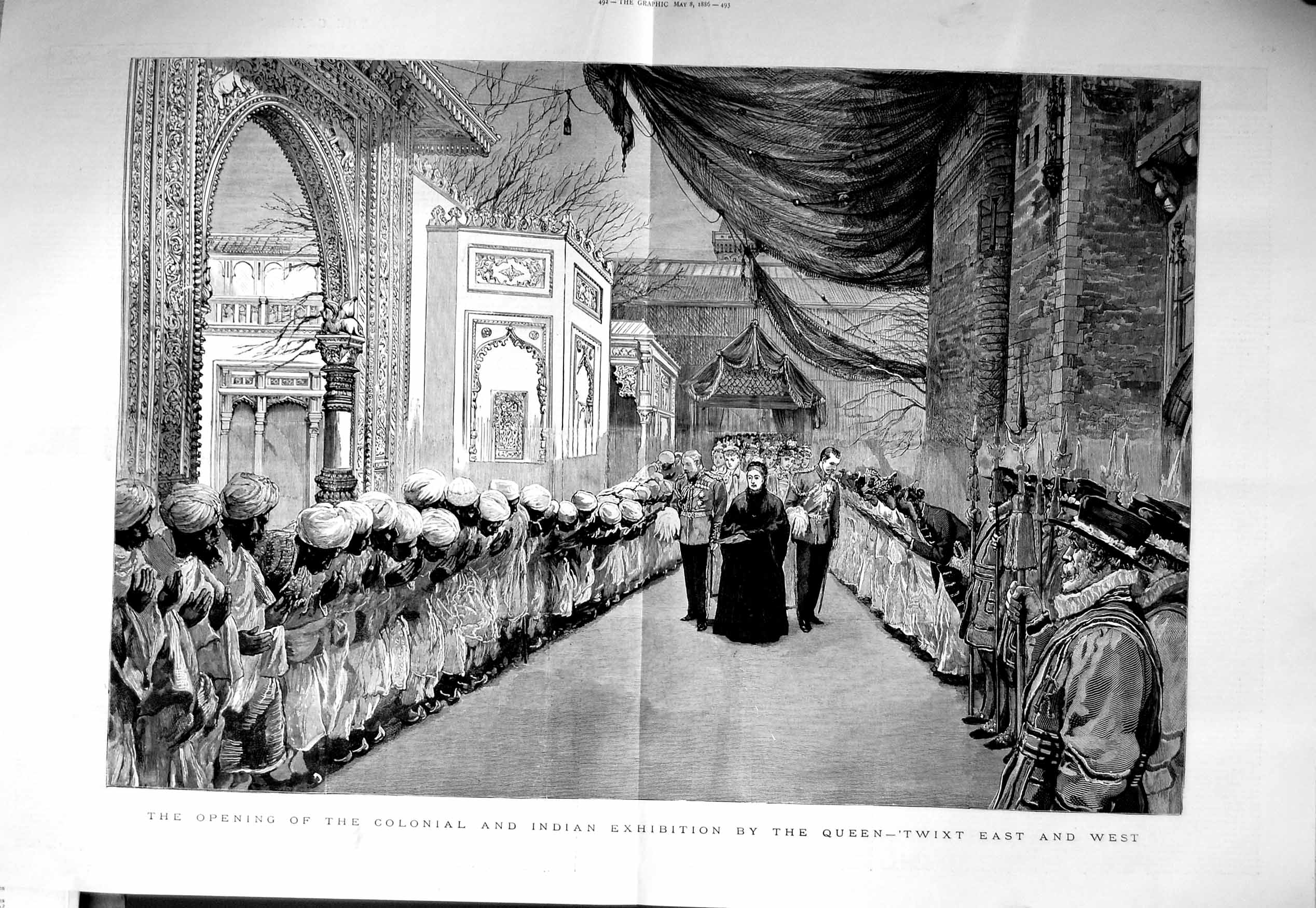 Old Antique Print 1886 Colonial Indian Exhibition Queen Twixt Fine Art 19th