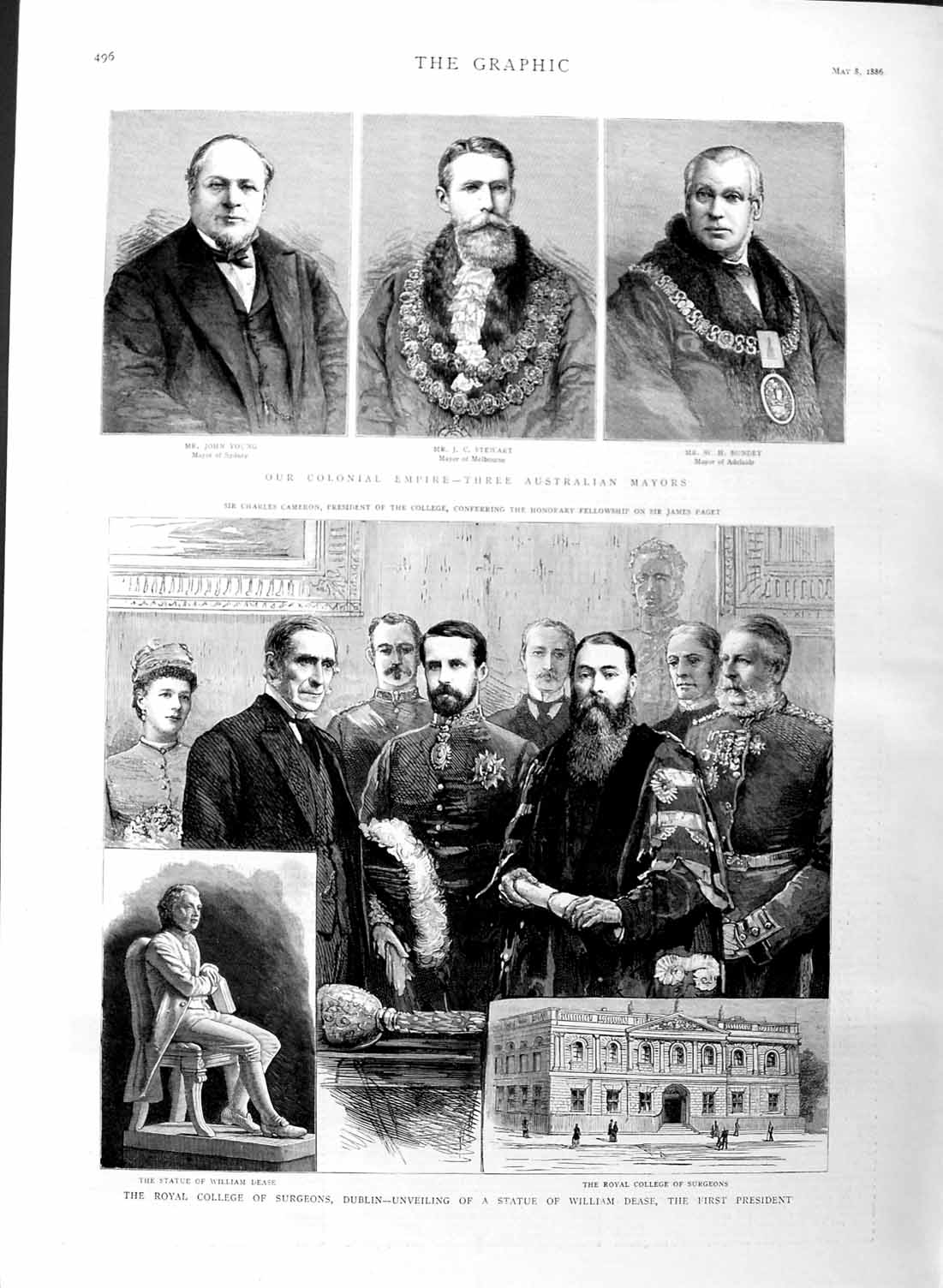 Old Antique Print 1886 Australian Mayors College Surgeons William Dease 19th