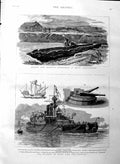 Original Old Antique Print 1886 Ship H.M.S Collingwood Guns Brigg Linco 19th