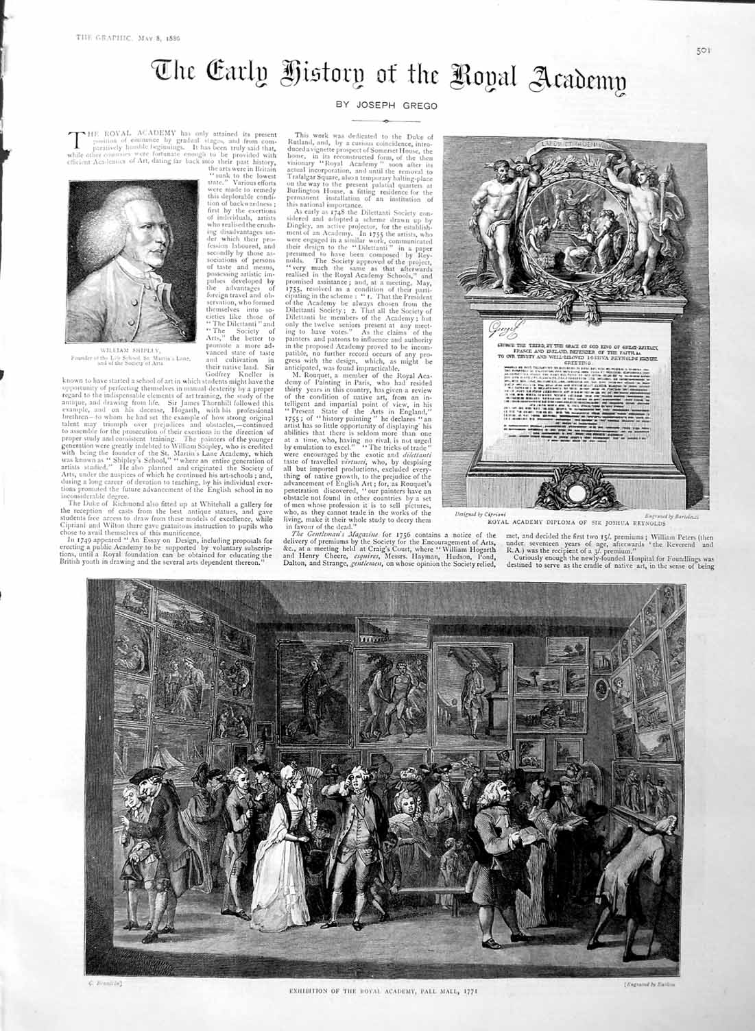 Original Old Antique Print 1886 Royal Academy Pall Mall Reyns Somerset George
