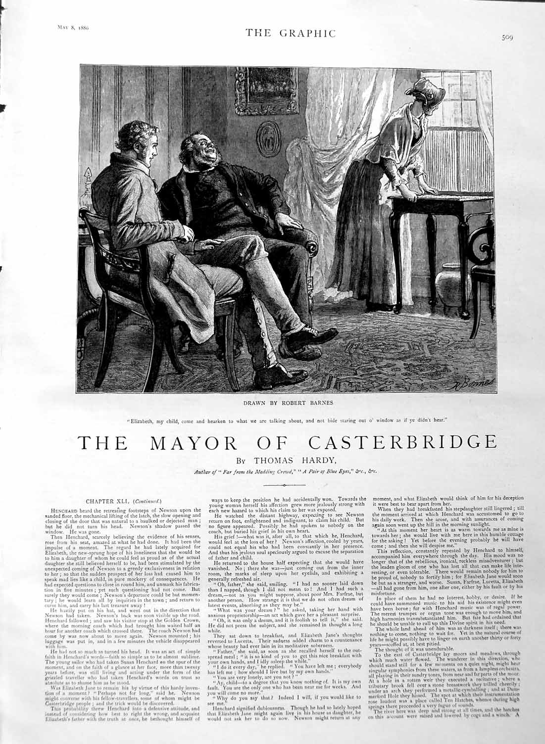 Original Old Antique Print 1886 Illustration Story Mayor Casterbridge Elizabeth