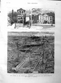 Original Old Antique Print 1886 Liverpool Exhibition Buildings Newsha Victorian
