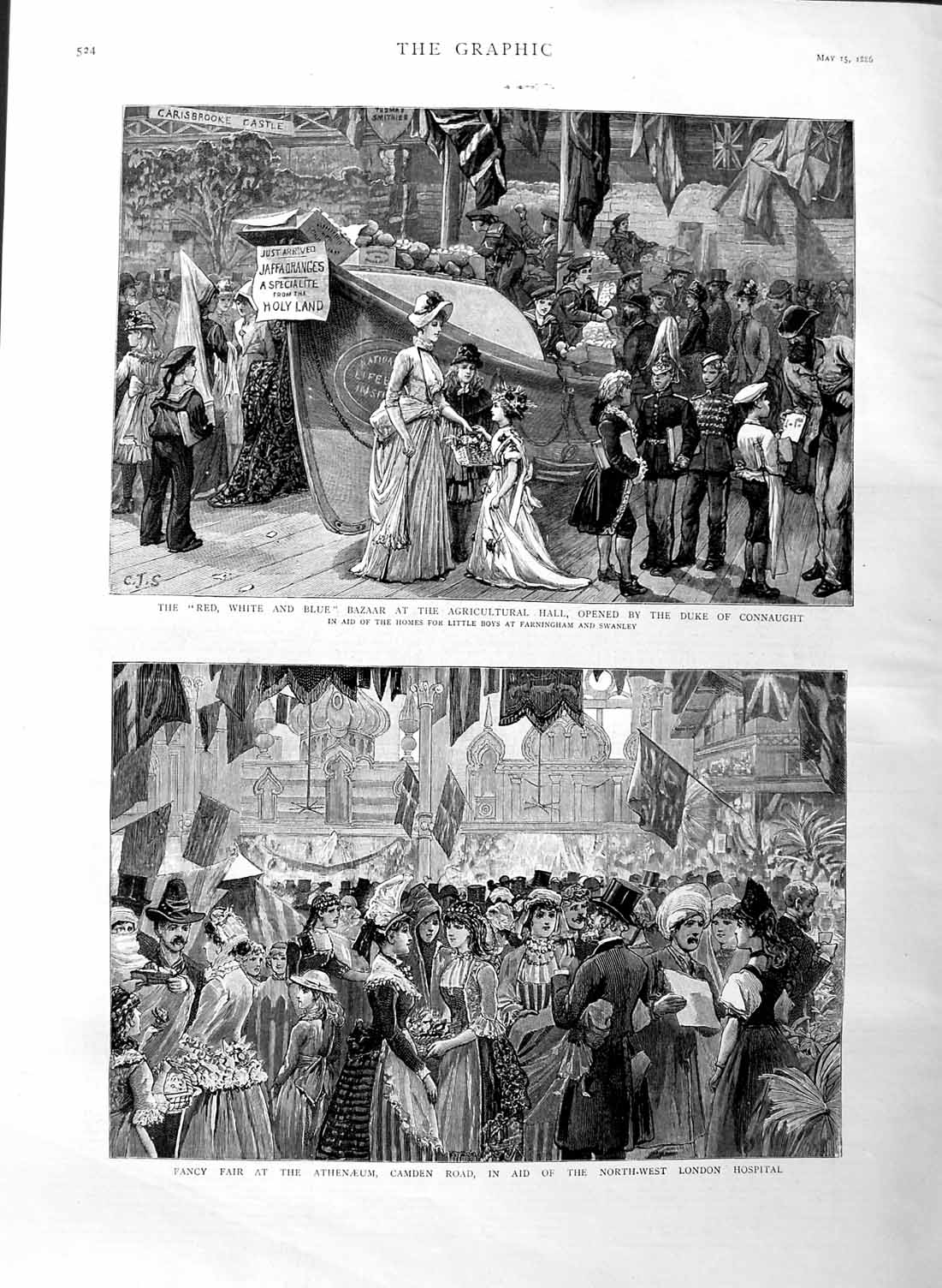 Original Old Antique Print 1886 Fair Athenaeum Camden Road Bazaar Duke Co 19th