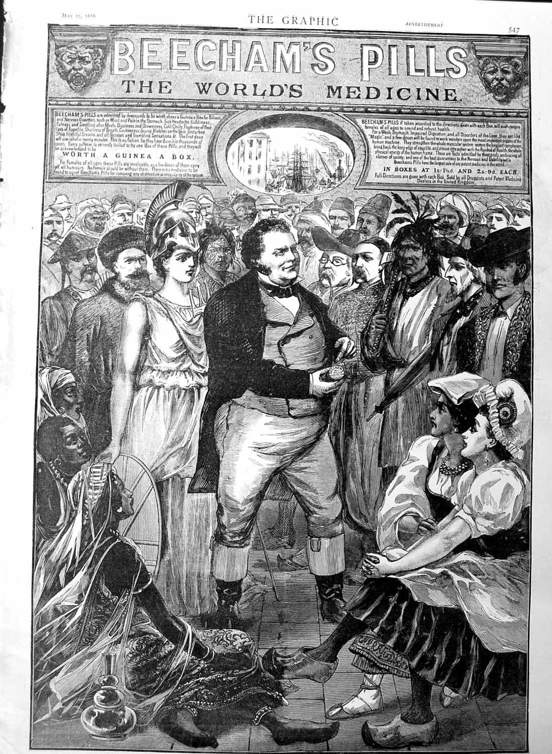 Original Old Antique Print 1886 Advertisement Beechams Pills Worlds Medicine