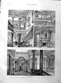 Original Old Antique Print 1886 London Mansion Cowfields Burlington Street 19th