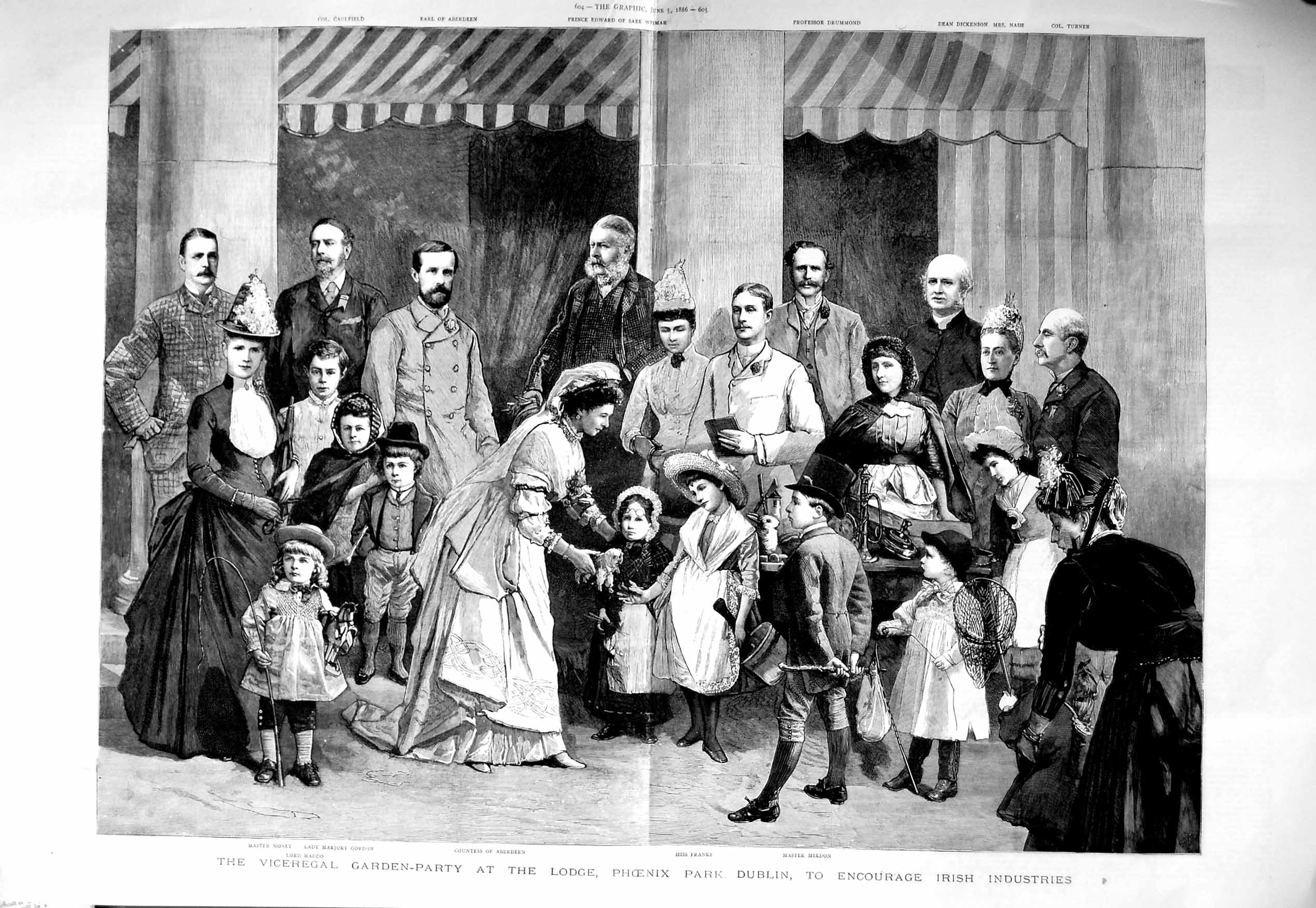 Original Old Antique Print 1886 Garden Party Lodge Phoenix Park Dublin Franks