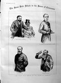 Old Antique Print 1886 Commons Chamberlain Storey Gladstone Churchill Men 19th
