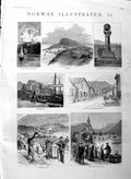 Old Antique Print 1886 Norway Soholt Glacier Christiansuns Lofoden Boats 19th